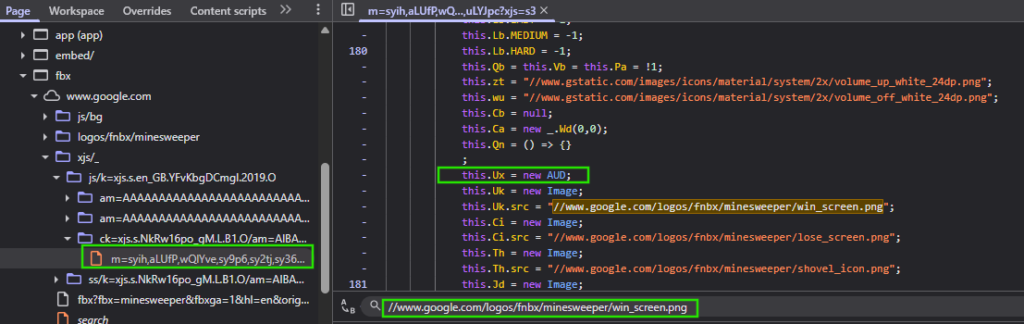 Screenshot of a search inside the browser console