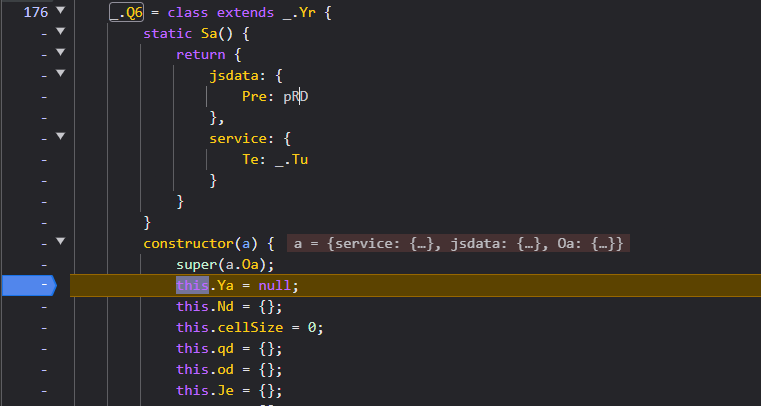Setting a breakpoint in the constructor() method of the _.Q6 class
