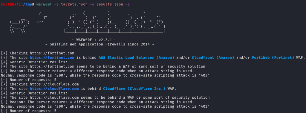 Find all the possible WAFs from our targets.json file