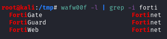 listing all the Fortinet WAF detected by wafw0àf