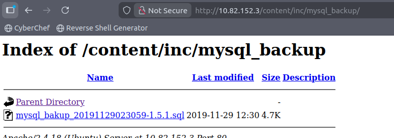 MySQL backup file disclosure on Lazy Admin THM challenge
