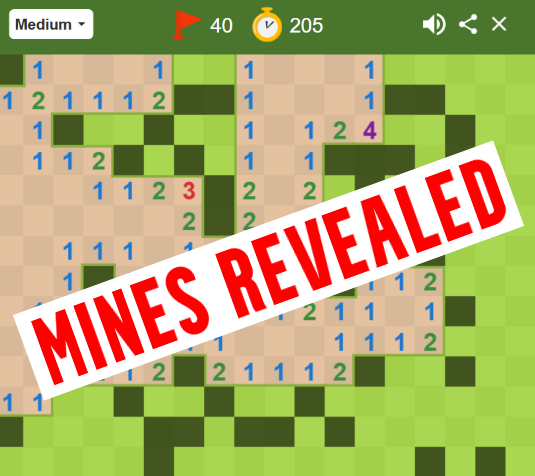 Mines reveald on the minesweeper