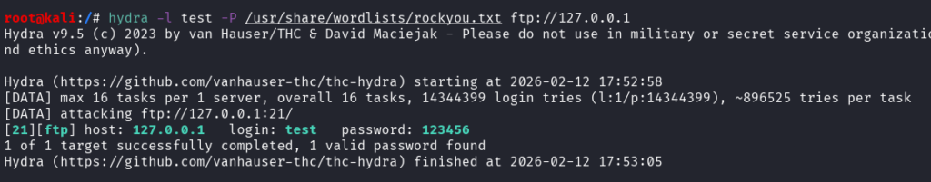 Brute-forcing ftp on our local machine