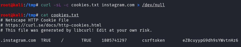 Storing the cookies inside a file with curl