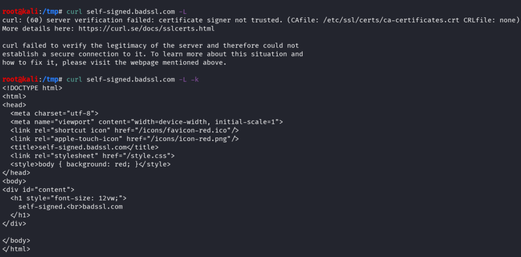 using the -k option on curl