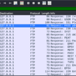 FTP packets captured by Wireshark
