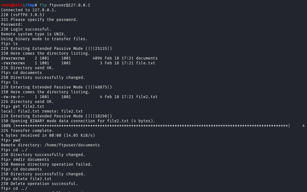 FTP example on Kali Linux